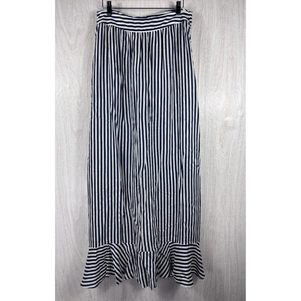 Miss Me Striped Wrap Maxi Skort Women's 28 Navy White Ruffle Coastal Boho Chic - Picture 3 of 7